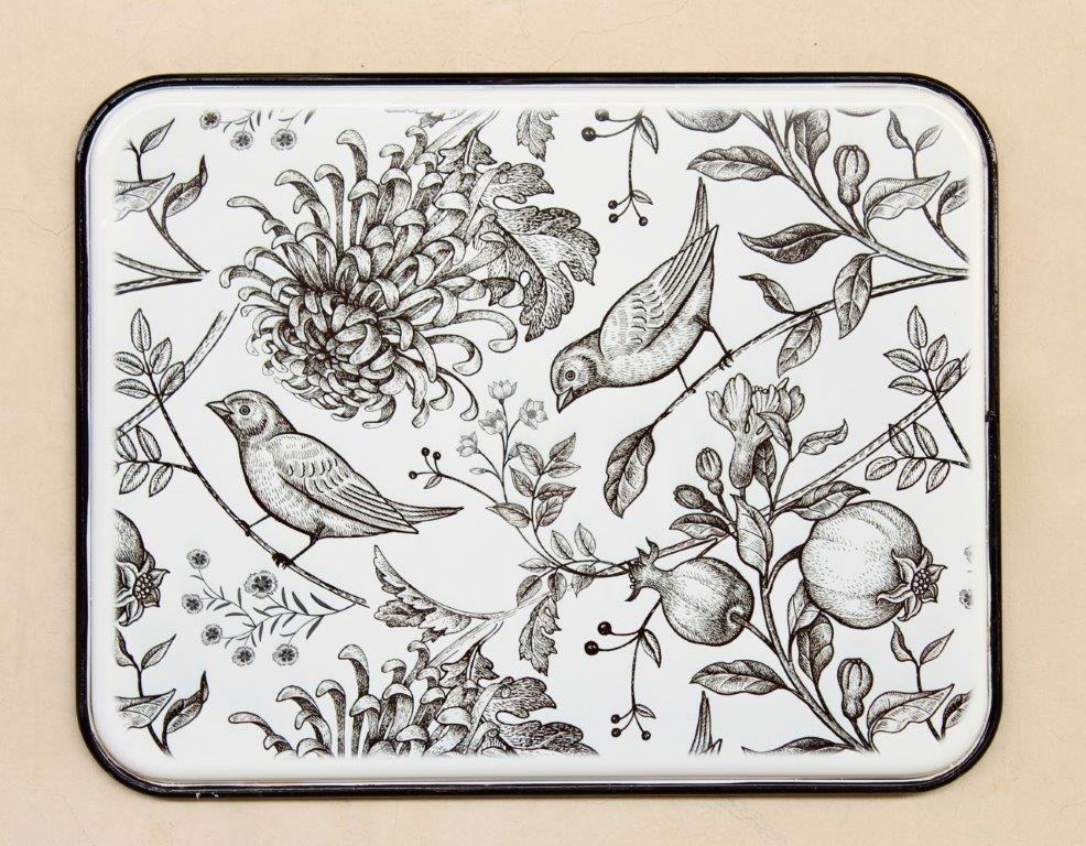 Large Black & White Enamel Bird Plaque